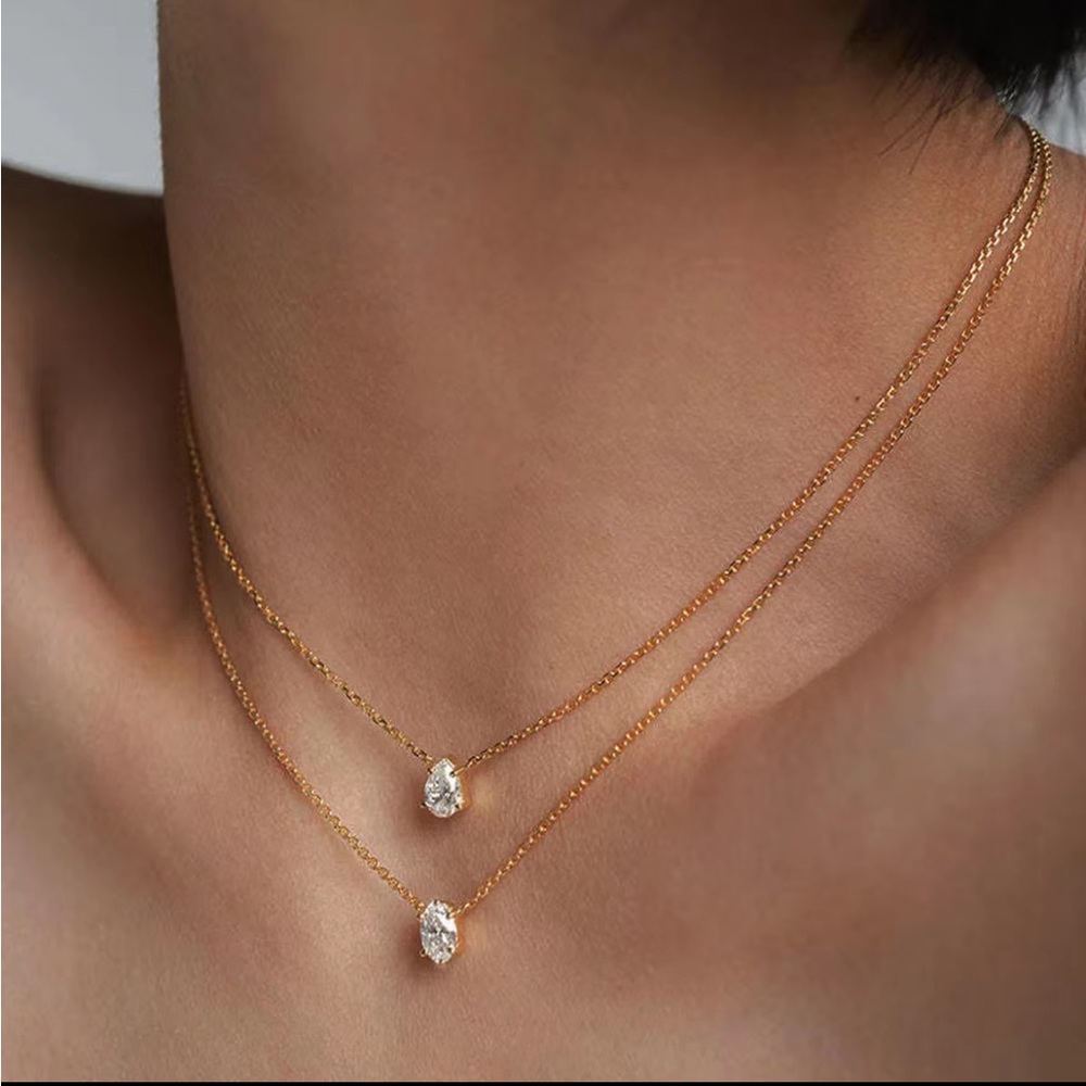 Niche Design Zircon Necklace Water Drop Goose
Egg Oval Stacked